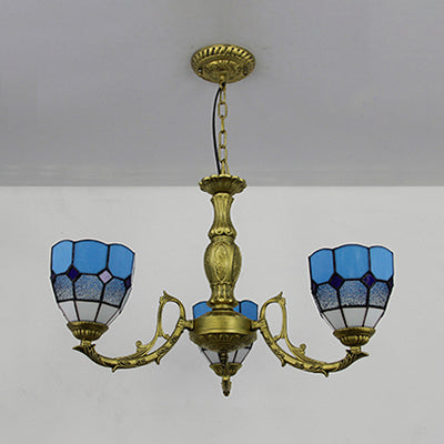 Vintage Brass Dome Chandelier Light With Adjustable Chain - 3 Lights Hanging In