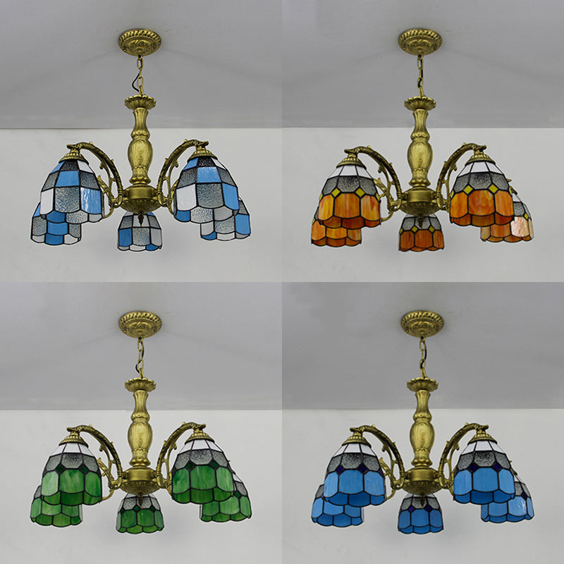 Lustre Tiffany avec vitrail en 4 couleurs - Suspension à dôme réglable pour hall d'entrée