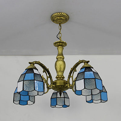 Lustre Tiffany avec vitrail en 4 couleurs - Suspension à dôme réglable pour hall d'entrée