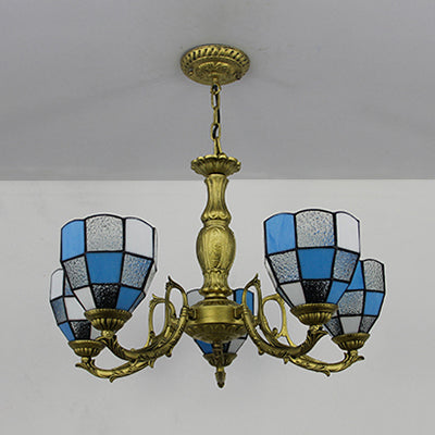 Lustre Tiffany avec vitrail en 4 couleurs - Suspension à dôme réglable pour hall d'entrée