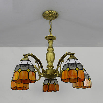 Lustre Tiffany avec vitrail en 4 couleurs - Suspension à dôme réglable pour hall d'entrée