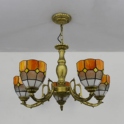 Lustre Tiffany avec vitrail en 4 couleurs - Suspension à dôme réglable pour hall d'entrée