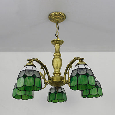 Lustre Tiffany avec vitrail en 4 couleurs - Suspension à dôme réglable pour hall d'entrée