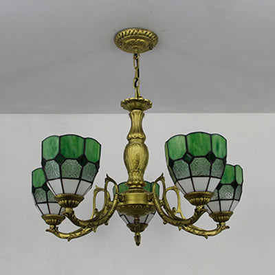 Lustre Tiffany avec vitrail en 4 couleurs - Suspension à dôme réglable pour hall d'entrée