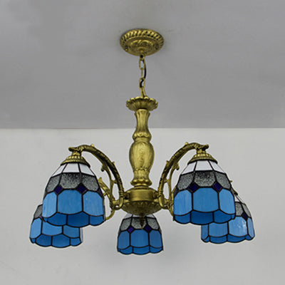 Lustre Tiffany avec vitrail en 4 couleurs - Suspension à dôme réglable pour hall d'entrée