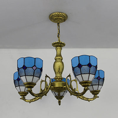 Lustre Tiffany avec vitrail en 4 couleurs - Suspension à dôme réglable pour hall d'entrée