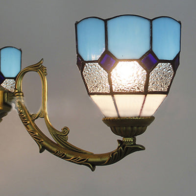 Lustre Tiffany avec vitrail en 4 couleurs - Suspension à dôme réglable pour hall d'entrée
