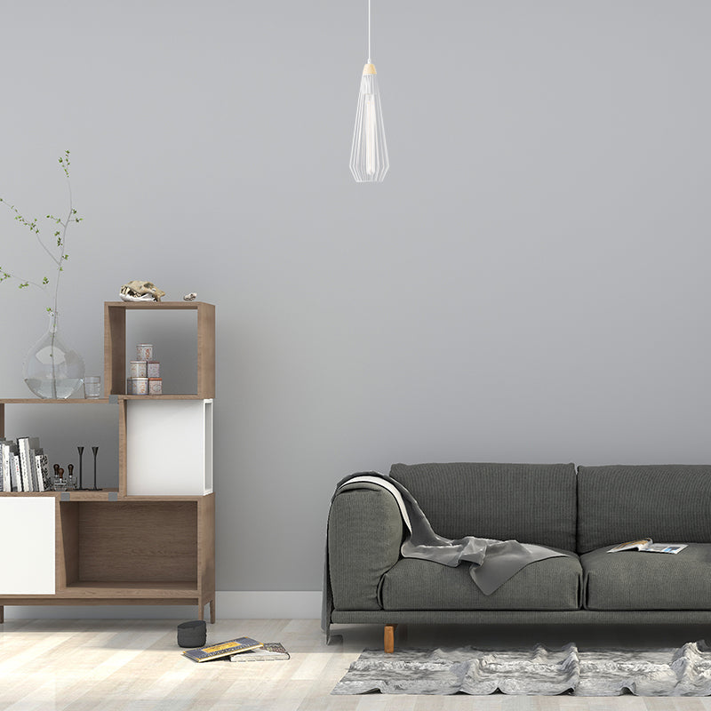 Suspension moderne en forme de cage géométrique noire/blanche avec capuchon en bois - Parfait pour la chambre