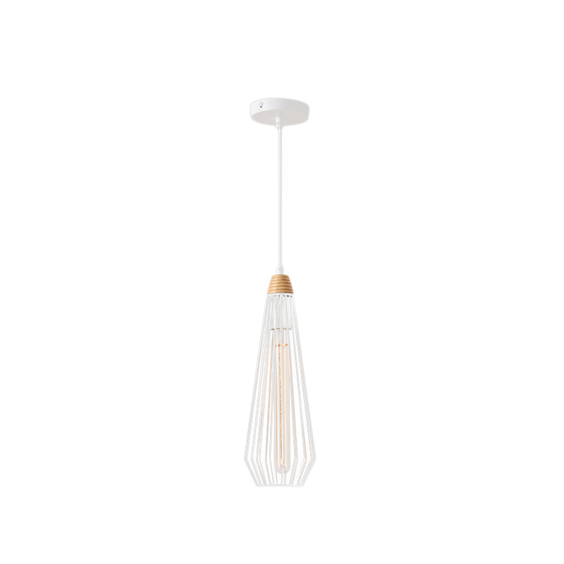 Suspension moderne en forme de cage géométrique noire/blanche avec capuchon en bois - Parfait pour la chambre