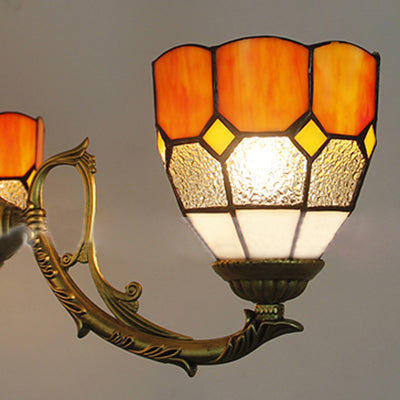 Vintage Stained Glass Dome Ceiling Light Chandelier - 6 Lights In Orange/Blue/Green/Clear