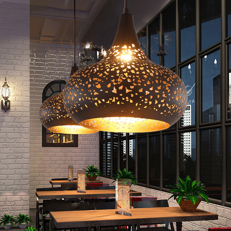 Metal Droplet Hanging Light: 1-Bulb Pendant Fixture In Silver/Bronze/Gold For Bedroom