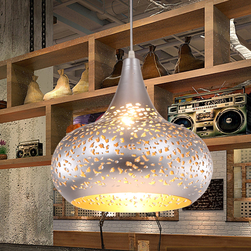 Metal Droplet Hanging Light: 1-Bulb Pendant Fixture In Silver/Bronze/Gold For Bedroom