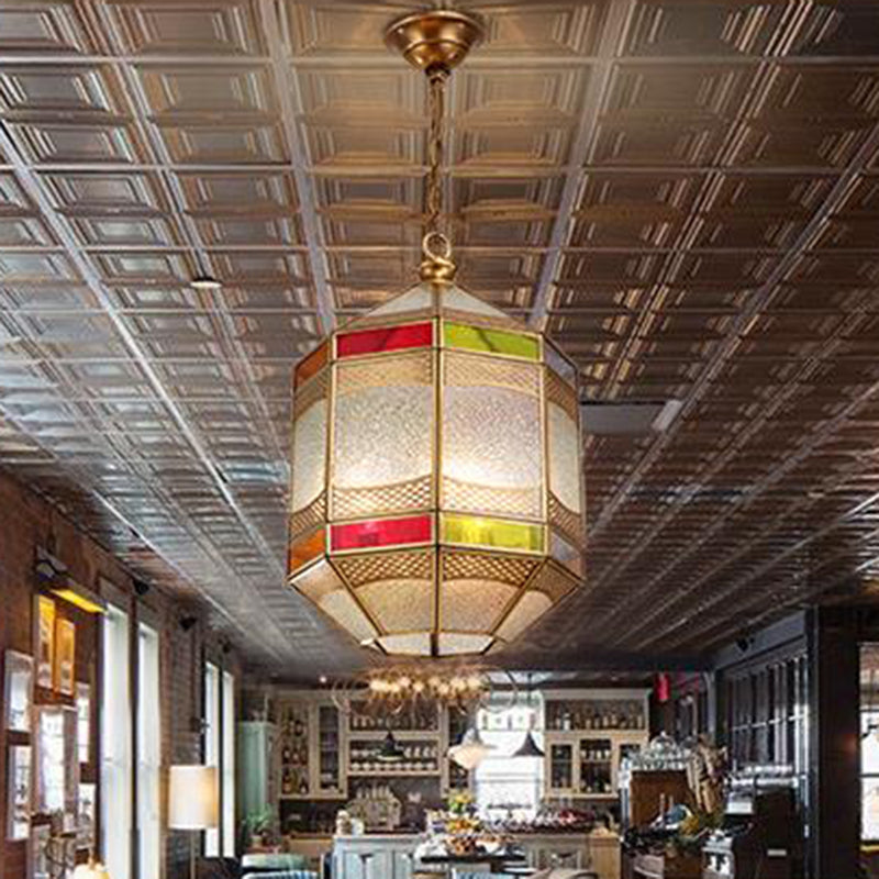 Arab Octangle Hanging Lamp - Metal Ceiling Pendant Light With Adjustable Chain Brass Finish