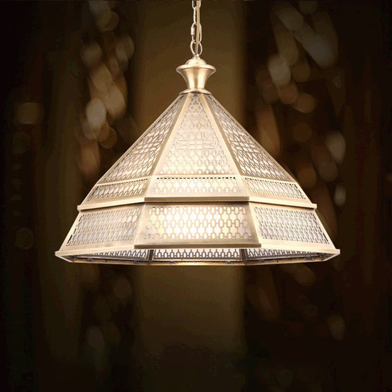 Tapered Art Deco Metal Brass Pendant Light Fixture - 1 Head Ceiling Lamp For Living Room