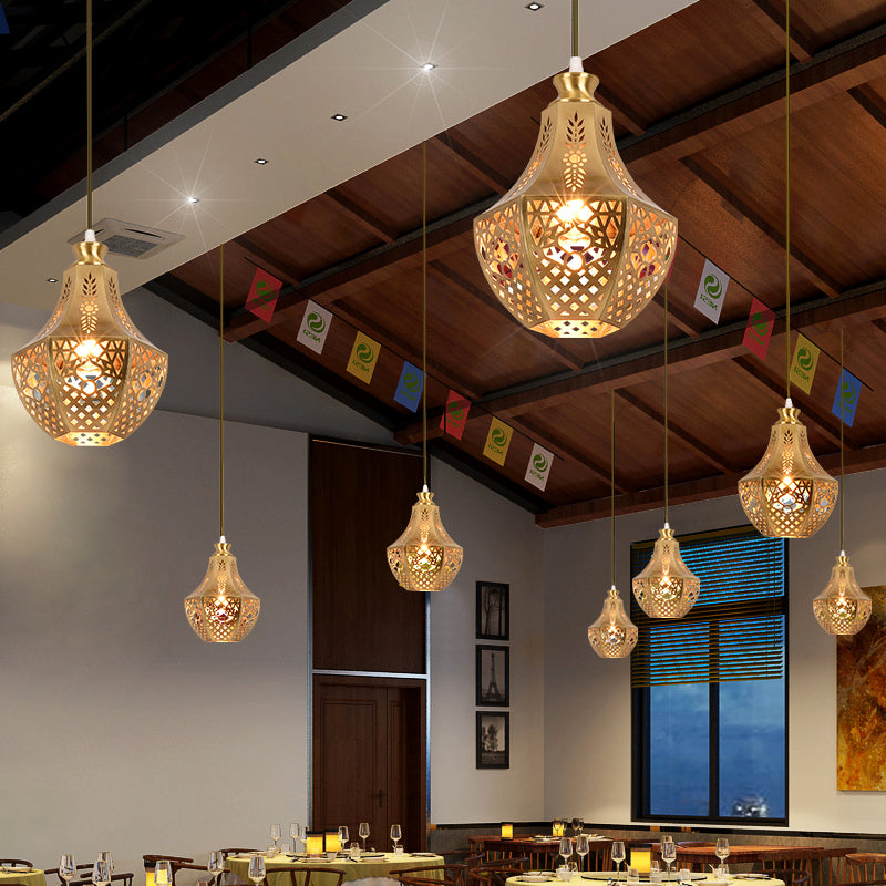 Vintage Brass Jar Pendant Light - Metal Down Lighting For Living Room Ceiling