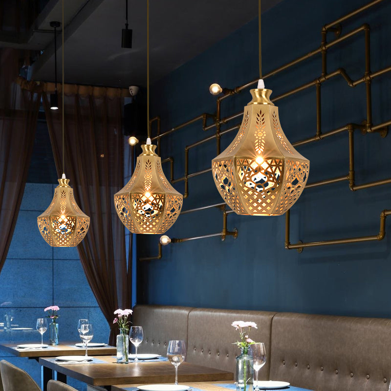 Vintage Brass Jar Pendant Light - Metal Down Lighting For Living Room Ceiling