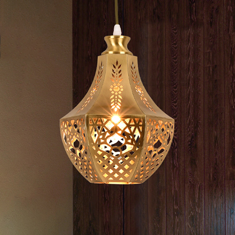 Vintage Brass Jar Pendant Light - Metal Down Lighting For Living Room Ceiling