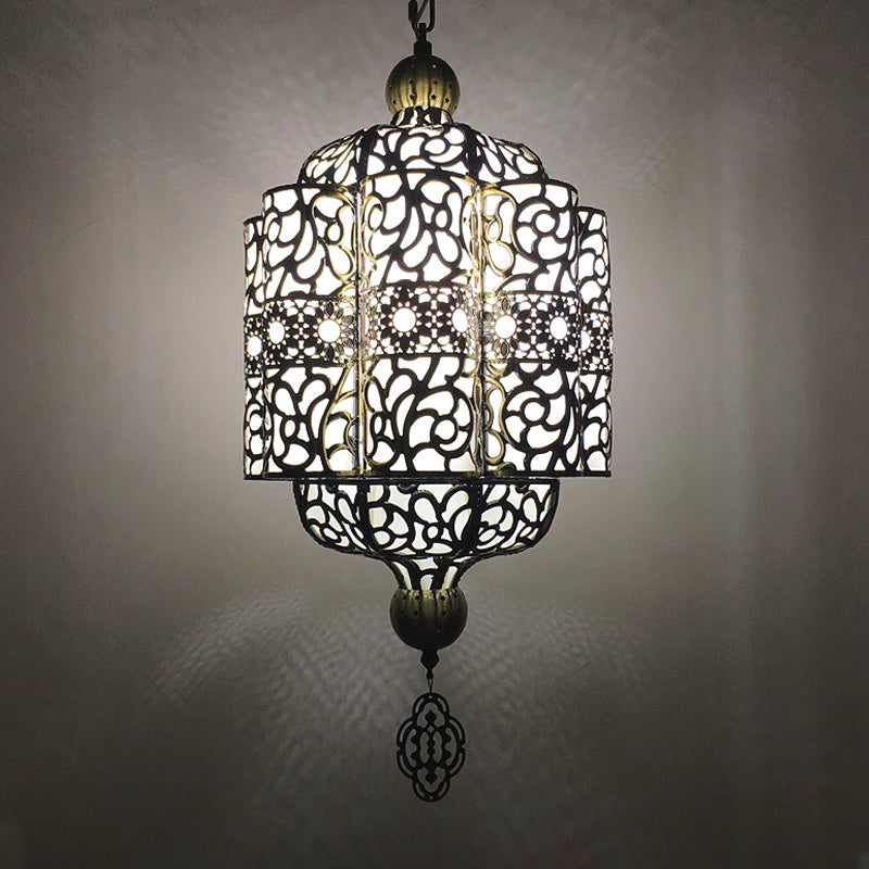 Black Lantern Ceiling Lamp - Art Deco Metal Pendant Lighting Fixture (1 Head) For Restaurants