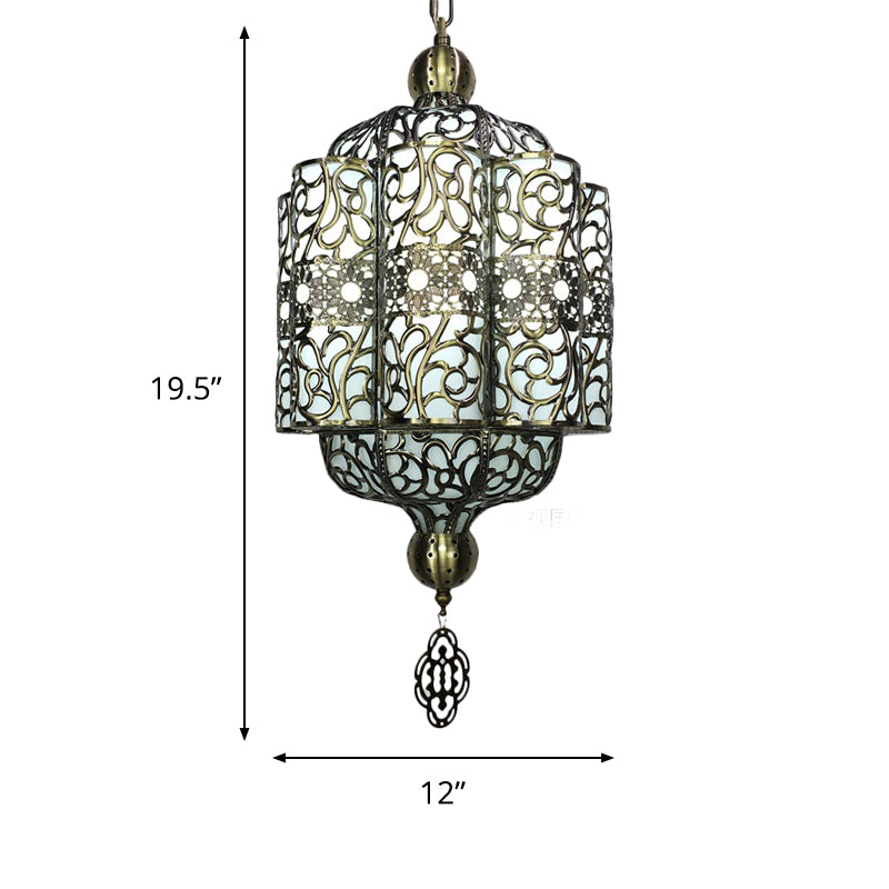 Black Lantern Ceiling Lamp - Art Deco Metal Pendant Lighting Fixture (1 Head) For Restaurants