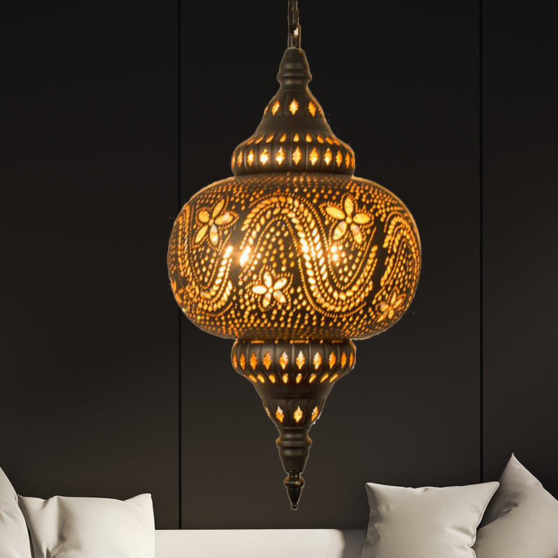 Carved Pendant Lighting: 1 Head Brass 8/11/13 Wide Metal Hanging Light Fixture