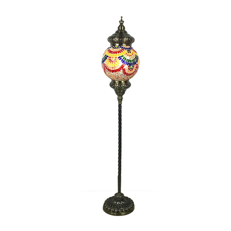 Hand-Crafted Vintage Glass Floor Lamp In Red/Blue/Green Sphere Stand