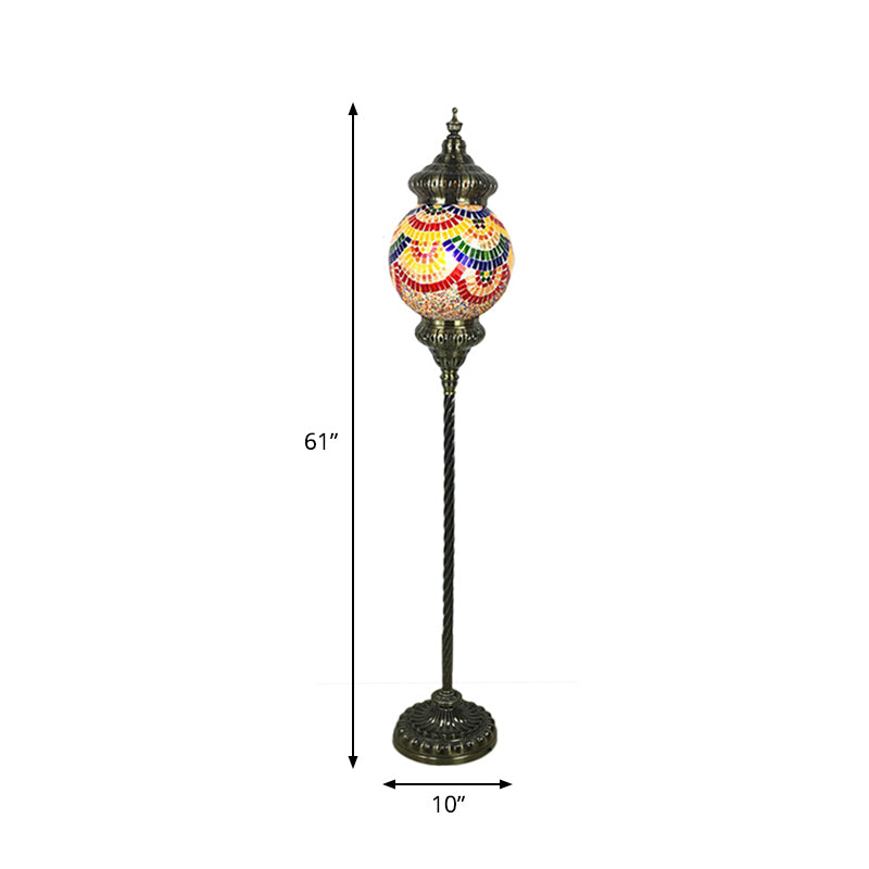 Hand-Crafted Vintage Glass Floor Lamp In Red/Blue/Green Sphere Stand
