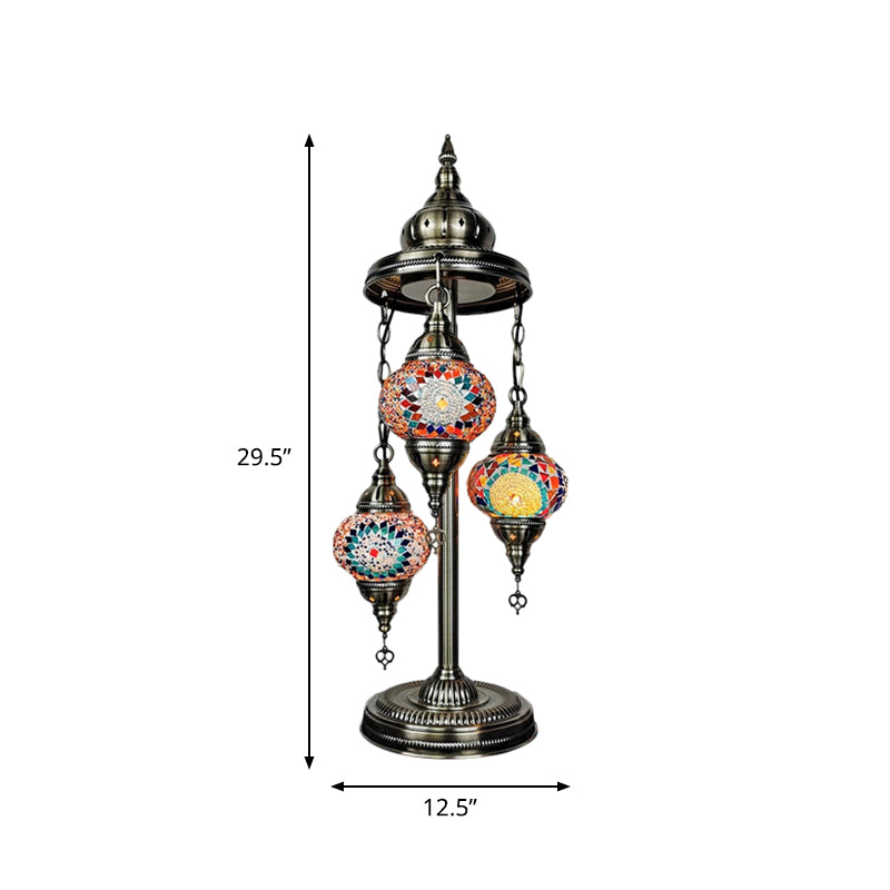 Vintage Stained Glass Floor Reading Lamp With 3 Heads - Blue/Orange And Yellow/White