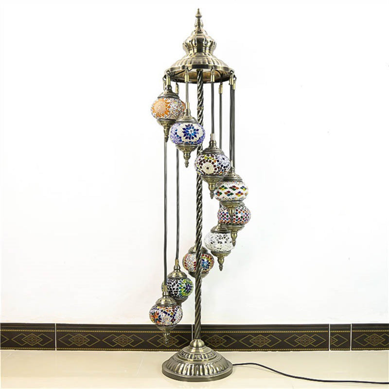 Stained Glass Floor Lamp - White/Red/Pink Spiral Design With 9 Bulbs For Living Room