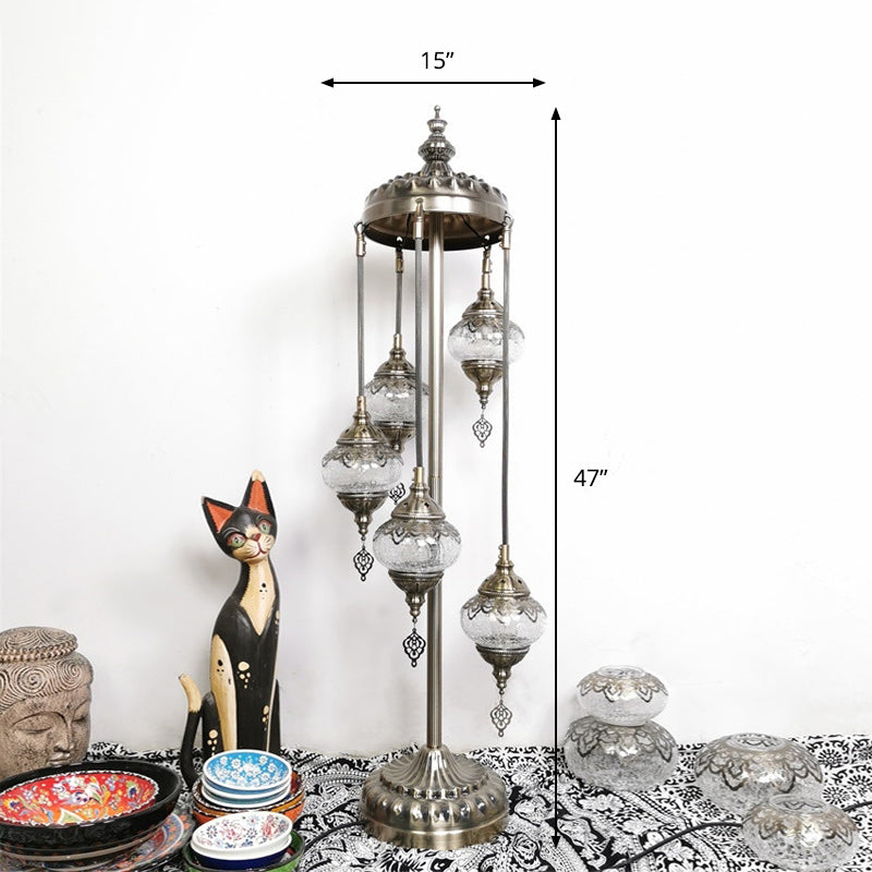 Vintage Glass Globe Standing Floor Lamp With Bronze Finish - Ideal For Bedroom Reading (3/5/7 Heads)