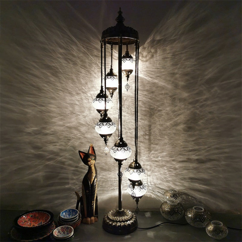 Vintage Glass Globe Standing Floor Lamp With Bronze Finish - Ideal For Bedroom Reading (3/5/7 Heads)
