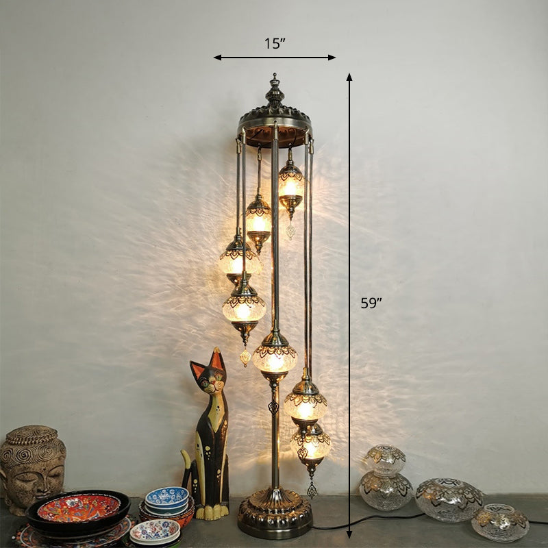 Vintage Glass Globe Standing Floor Lamp With Bronze Finish - Ideal For Bedroom Reading (3/5/7 Heads)