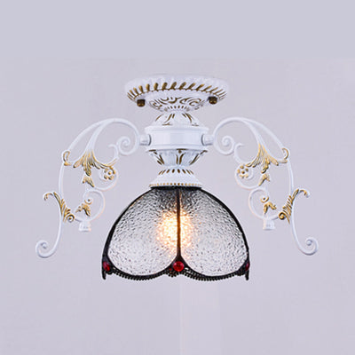 Stunning Traditional Stained Glass Ceiling Light with Blue Diamond/Frosted Shade - Black/White Semi Flush Mount