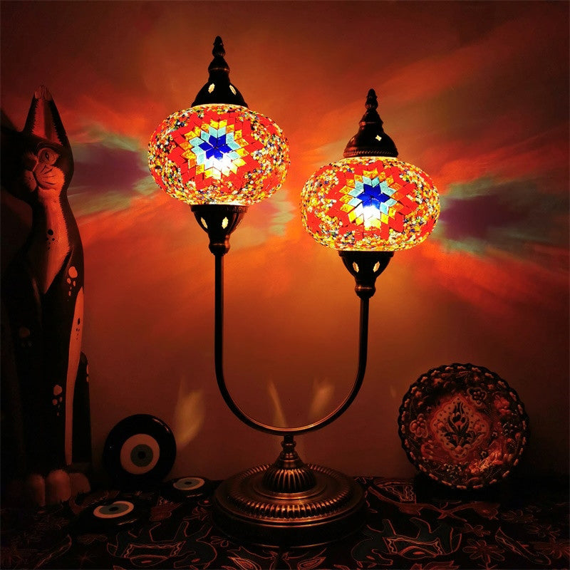 Vintage Glass Desk Lamp With 2 Elliptical Hand-Cut Heads For Bedroom Nightstand In