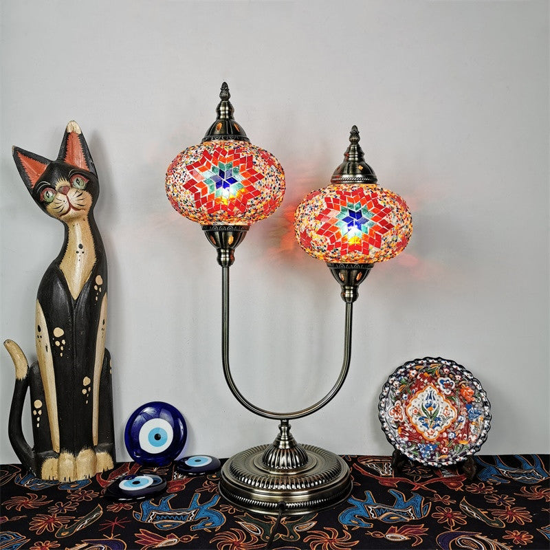 Vintage Glass Desk Lamp With 2 Elliptical Hand-Cut Heads For Bedroom Nightstand In