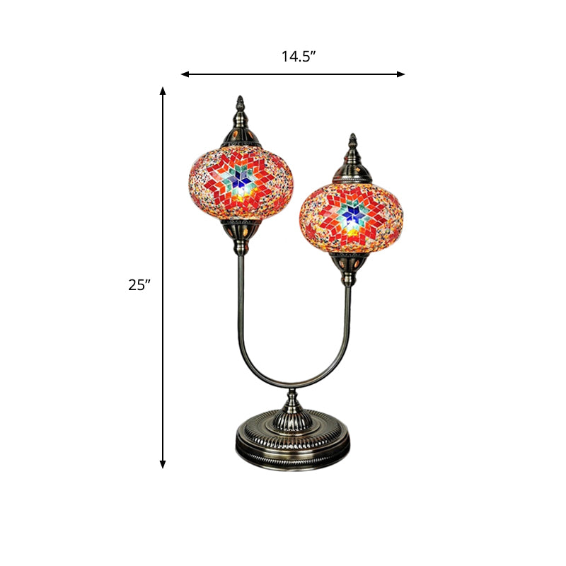 Vintage Glass Desk Lamp With 2 Elliptical Hand-Cut Heads For Bedroom Nightstand In
