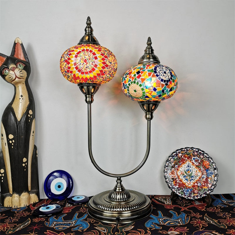 Vintage Glass Desk Lamp With 2 Elliptical Hand-Cut Heads For Bedroom Nightstand In