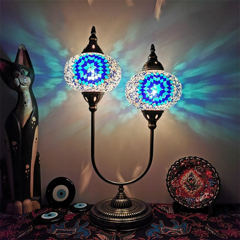 Vintage Glass Desk Lamp With 2 Elliptical Hand-Cut Heads For Bedroom Nightstand In