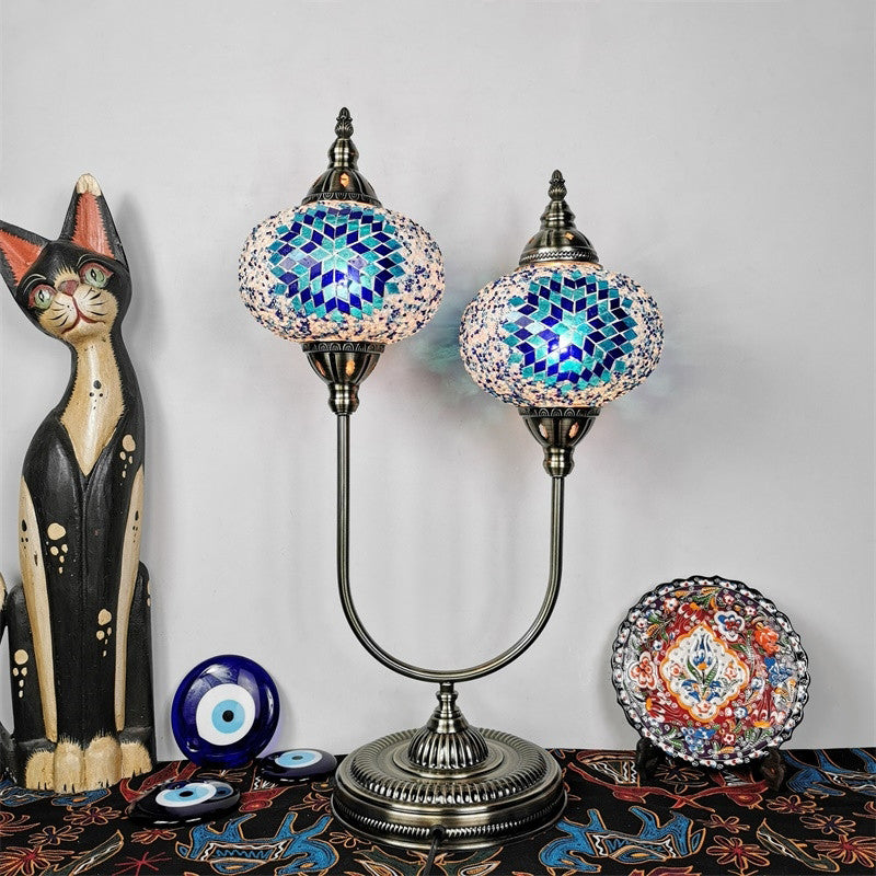 Vintage Glass Desk Lamp With 2 Elliptical Hand-Cut Heads For Bedroom Nightstand In