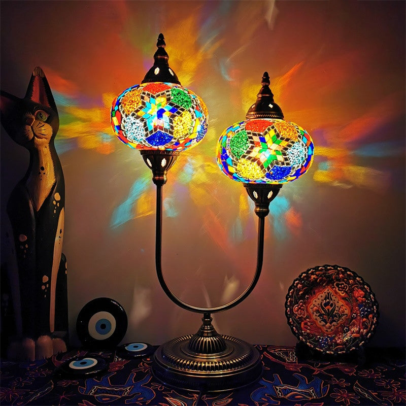 Vintage Glass Desk Lamp With 2 Elliptical Hand-Cut Heads For Bedroom Nightstand In