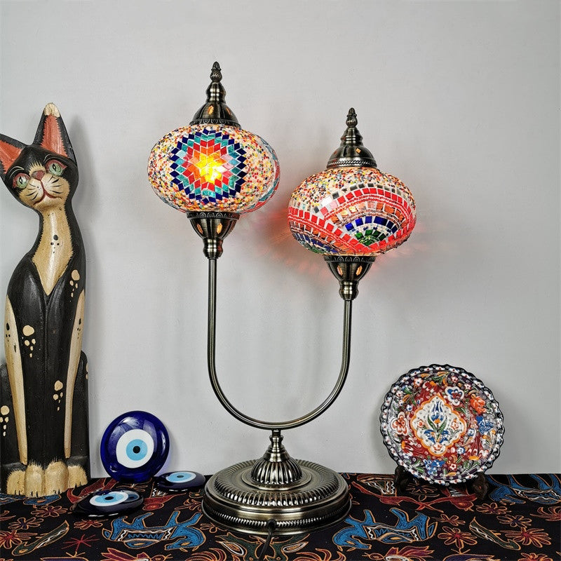 Vintage Glass Desk Lamp With 2 Elliptical Hand-Cut Heads For Bedroom Nightstand In