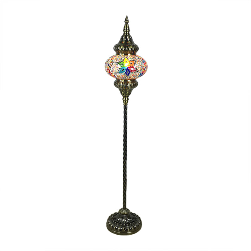 Traditional Stained Glass Oval Standing Lamp - 1 Head Living Room Floor Light In Red/Yellow/Blue
