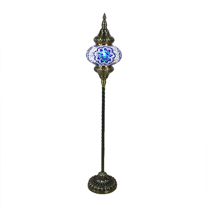 Traditional Stained Glass Oval Standing Lamp - 1 Head Living Room Floor Light In Red/Yellow/Blue