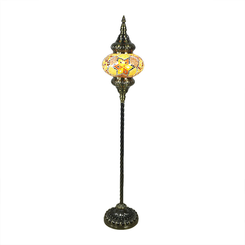 Traditional Stained Glass Oval Standing Lamp - 1 Head Living Room Floor Light In Red/Yellow/Blue