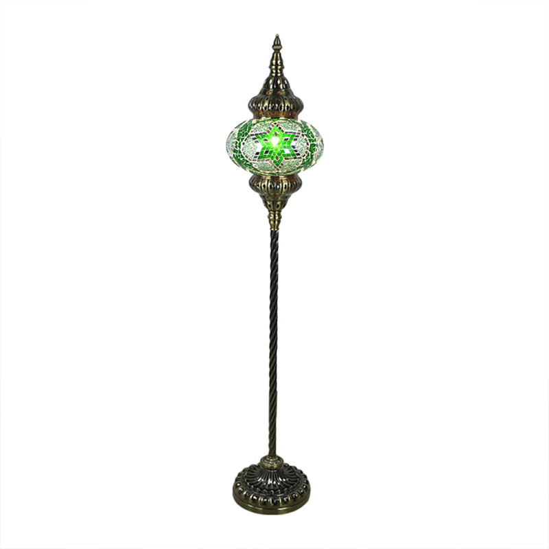 Traditional Stained Glass Oval Standing Lamp - 1 Head Living Room Floor Light In Red/Yellow/Blue