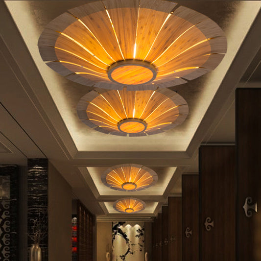 Japanese Flying Saucer Semi Flush Mount Wood Ceiling Light - 1 Bulb, Beige