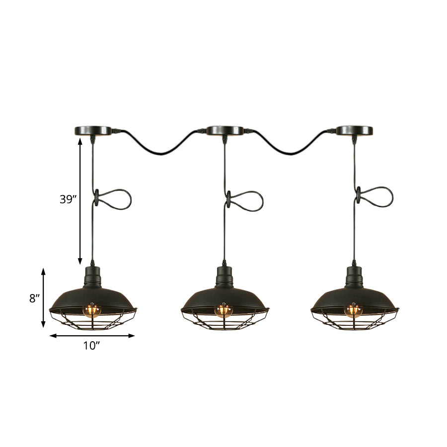 Suspension industrielle en métal avec cage métallique - 3/5 lumières en finition noire pour cuisine