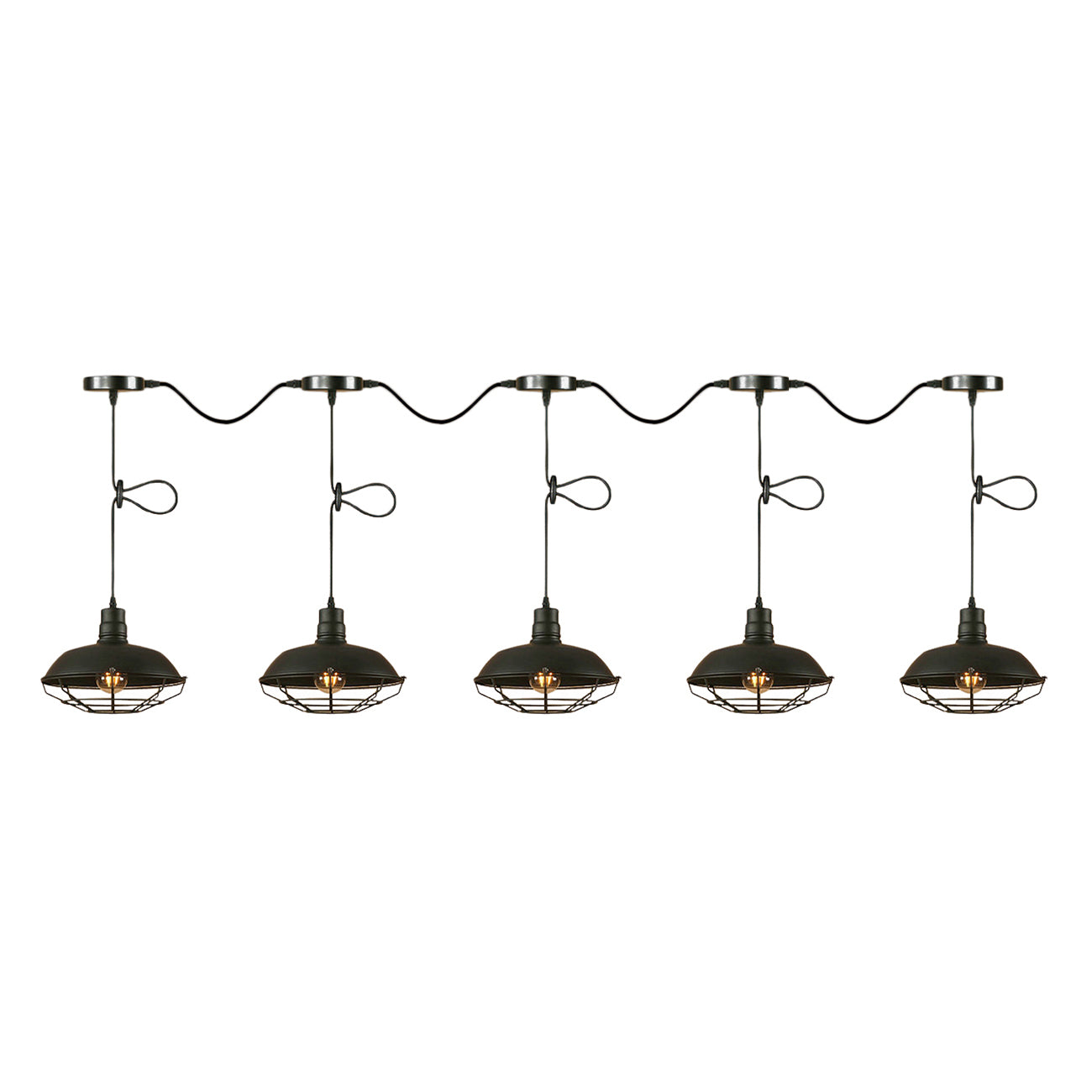 Suspension industrielle en métal avec cage métallique - 3/5 lumières en finition noire pour cuisine