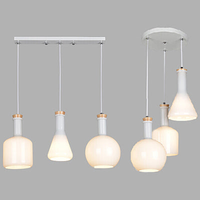 Luminaire suspendu à triple lumière en verre opale - Lampe à suspension multiple moderne avec auvent linéaire/rond