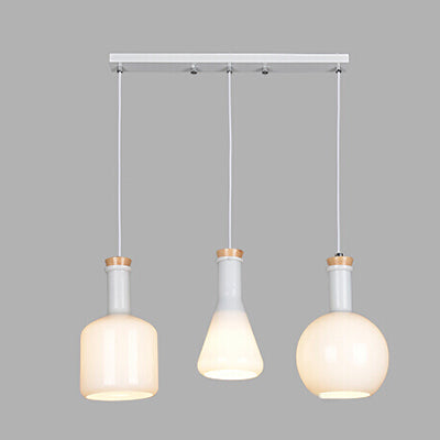 Luminaire suspendu à triple lumière en verre opale - Lampe à suspension multiple moderne avec auvent linéaire/rond