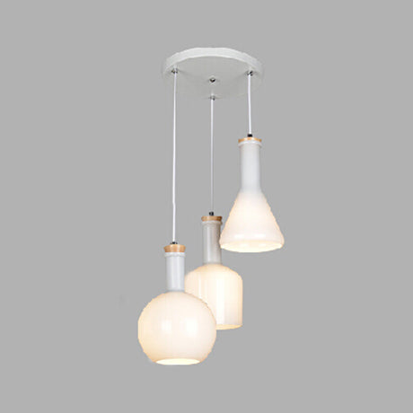Luminaire suspendu à triple lumière en verre opale - Lampe à suspension multiple moderne avec auvent linéaire/rond